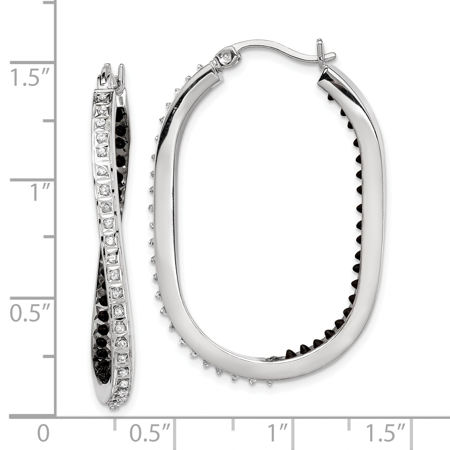 Diamond Fascination Diamond Mystique Sterling Silver Platinum-plated Diamond Black and White Diamond In and Out Hoop Earring