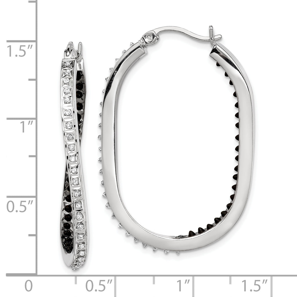 Sterling Silver Platinum-Plated Black & White Diamond Hoop Earrings  Elegant Polished Design