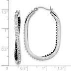 Sterling Silver Platinum-Plated Black & White Diamond Hoop Earrings  Elegant Polished Design
