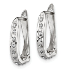 Sterling Silver Diamond Mystique Oval Hoop Earrings with Polished Platinum Finish