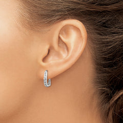 Sterling Silver Diamond Mystique Oval Hoop Earrings with Polished Platinum Finish