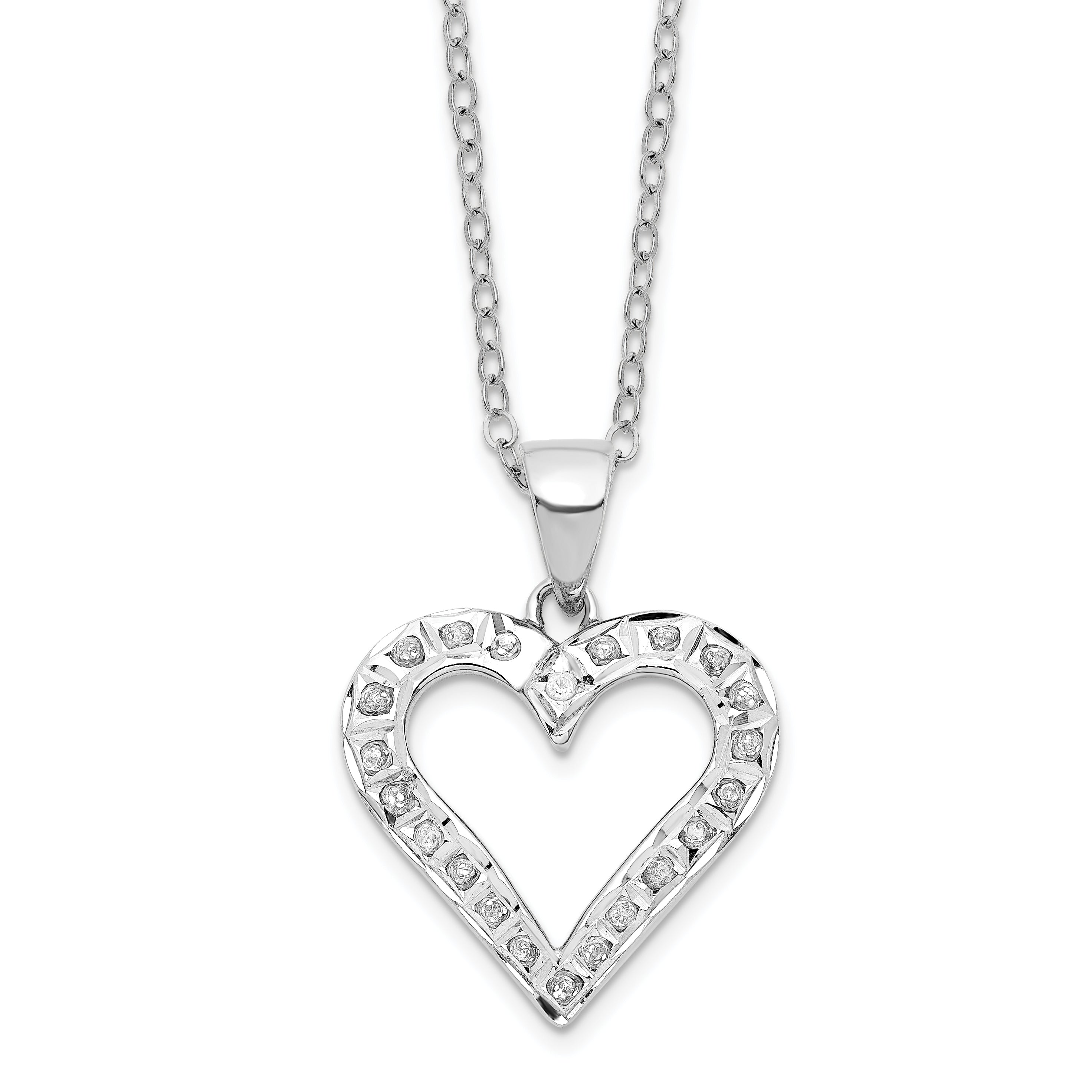 Diamond Fascination Diamond Mystique Sterling Silver Platinum-plated Diamond Heart 18 Inch Necklace