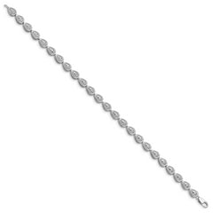 Sterling Silver Rhodium Plated Diamond Teardrop Link Bracelet