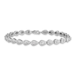 Sterling Silver Rhodium Plated Diamond Teardrop Link Bracelet