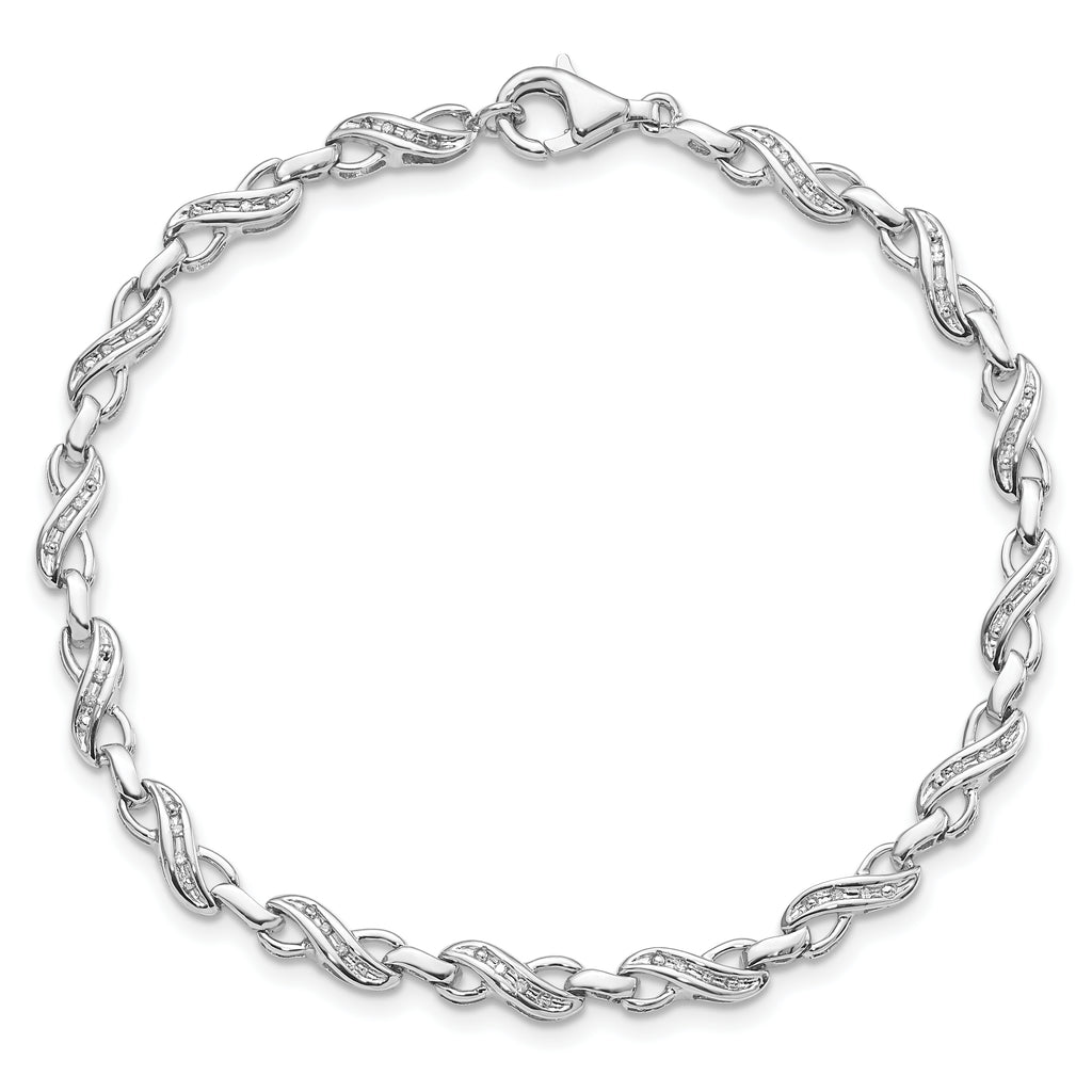Sterling Silver Diamond Infinity Bracelet with Rhodium Polish