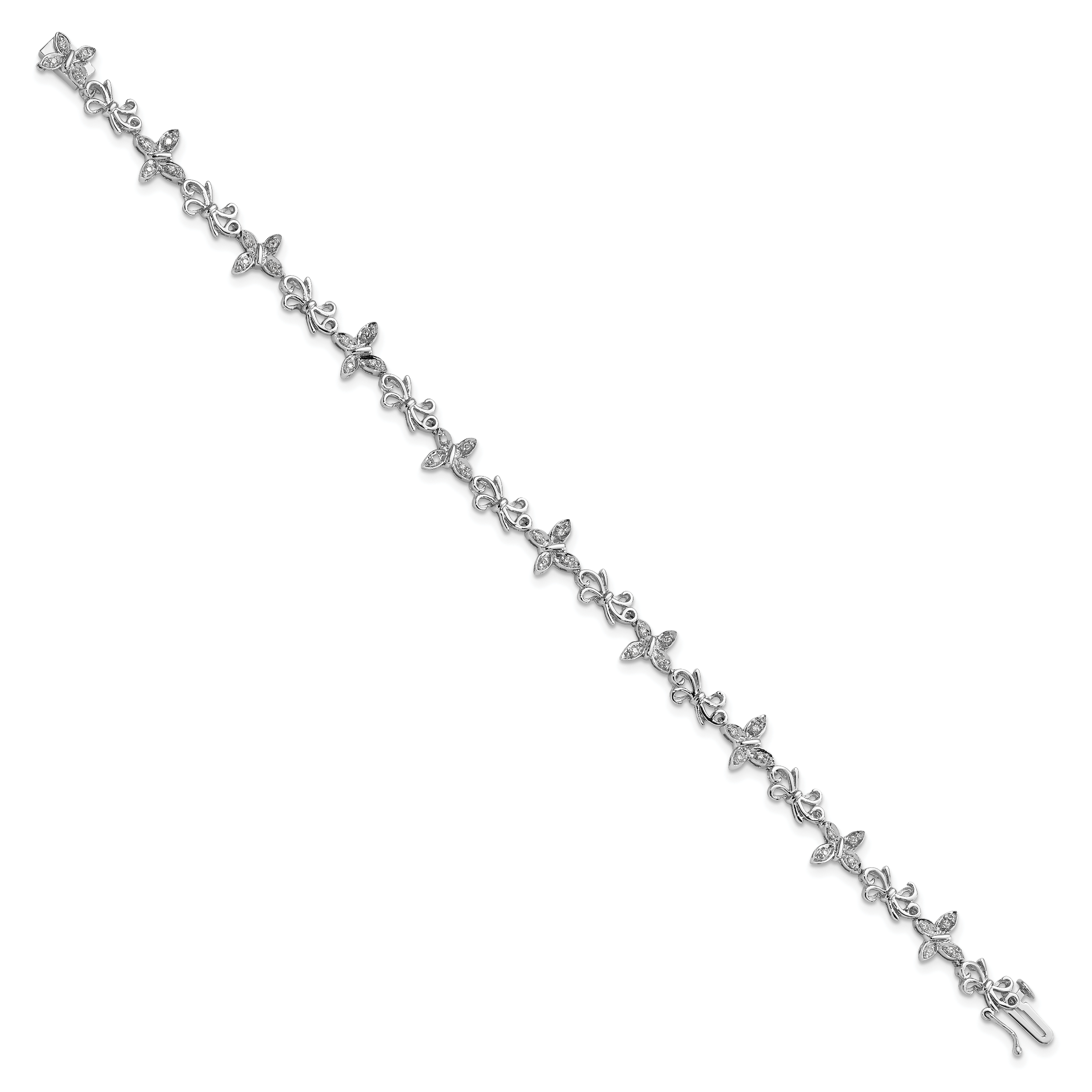 Sterling Silver Rhodium-plated Diamon Butterfly & Bows Bracelet Secondary image