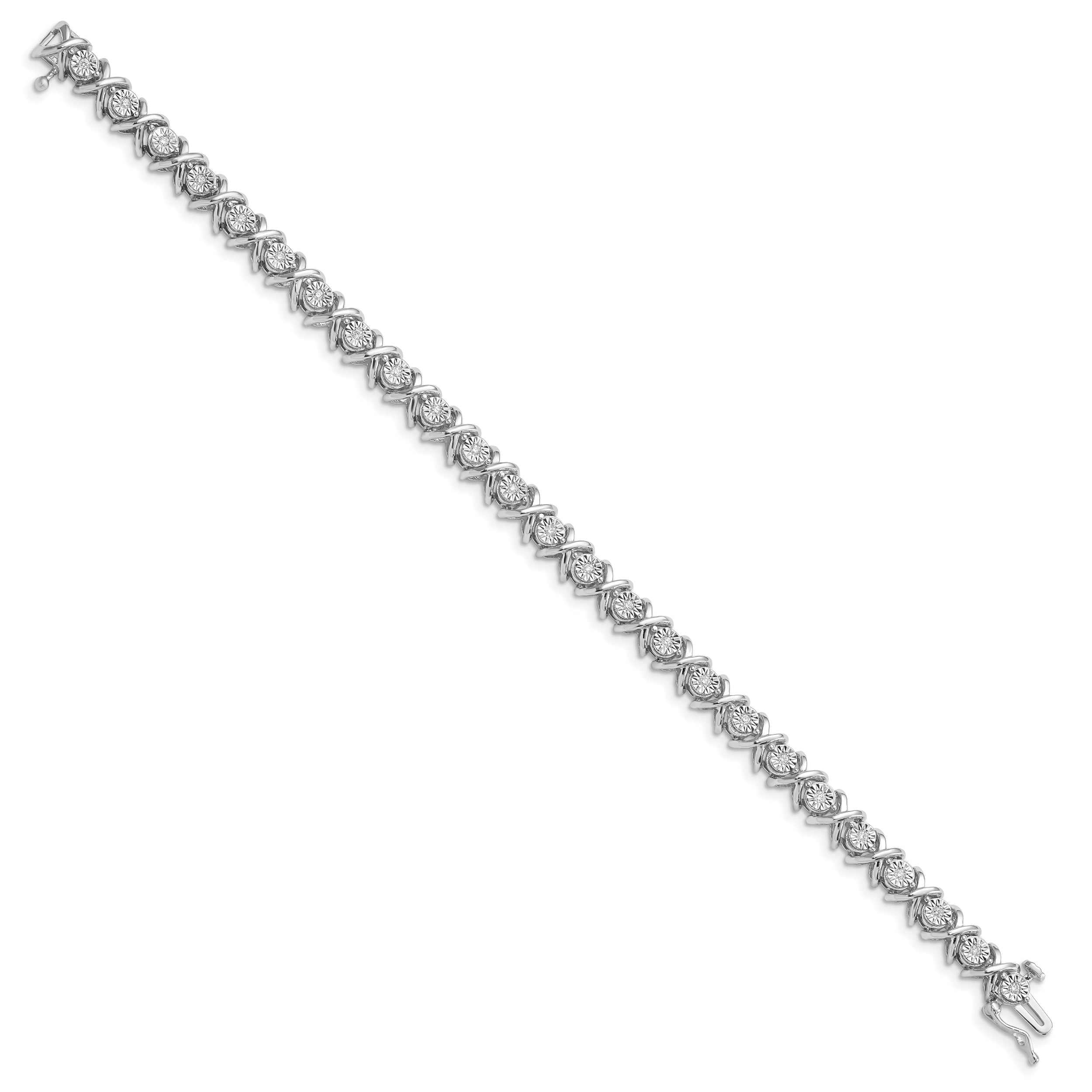 Sterling Silver Rhodium-plated Diam. X Bracelet - 7