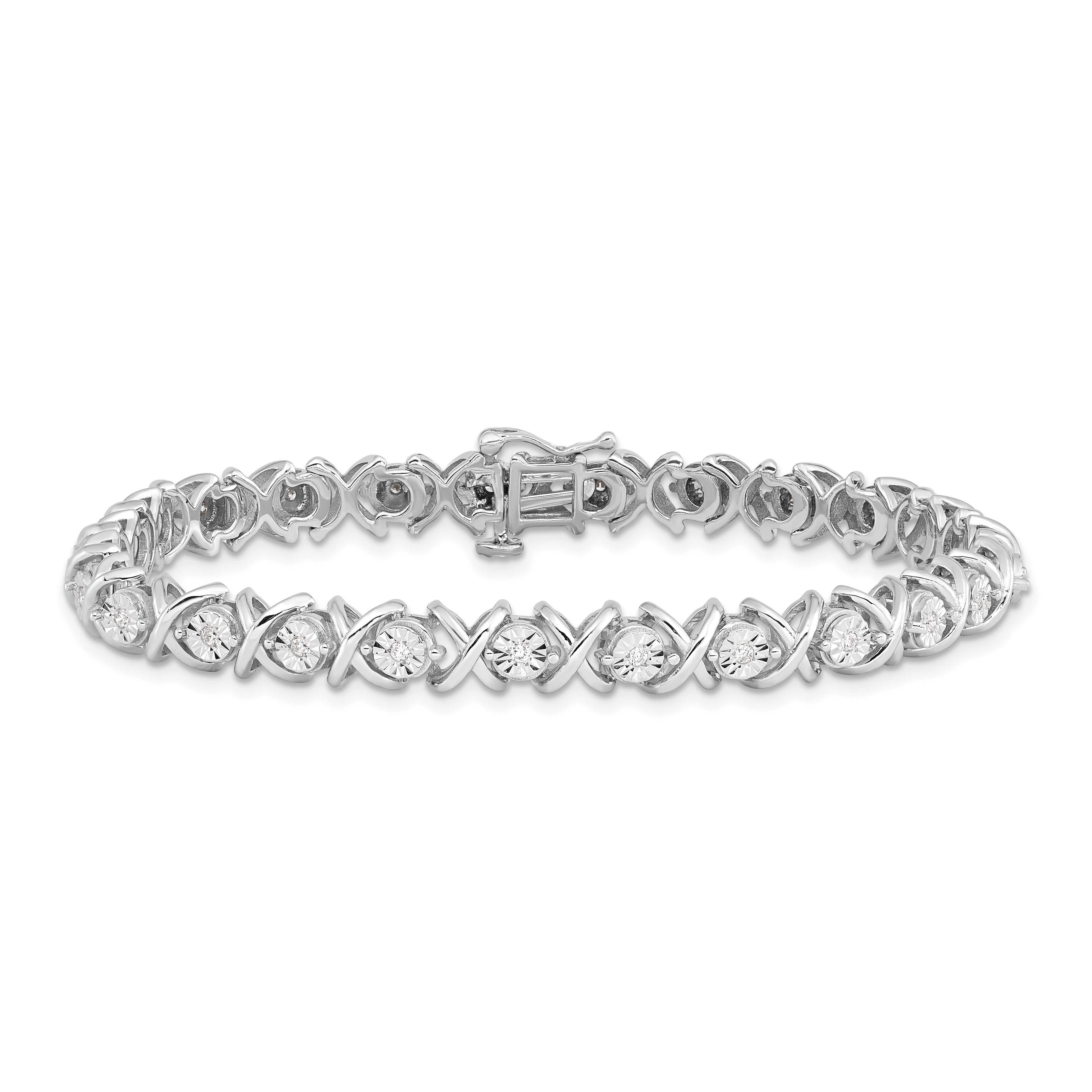 Sterling Silver Rhodium-plated Diam. X Bracelet - 7
