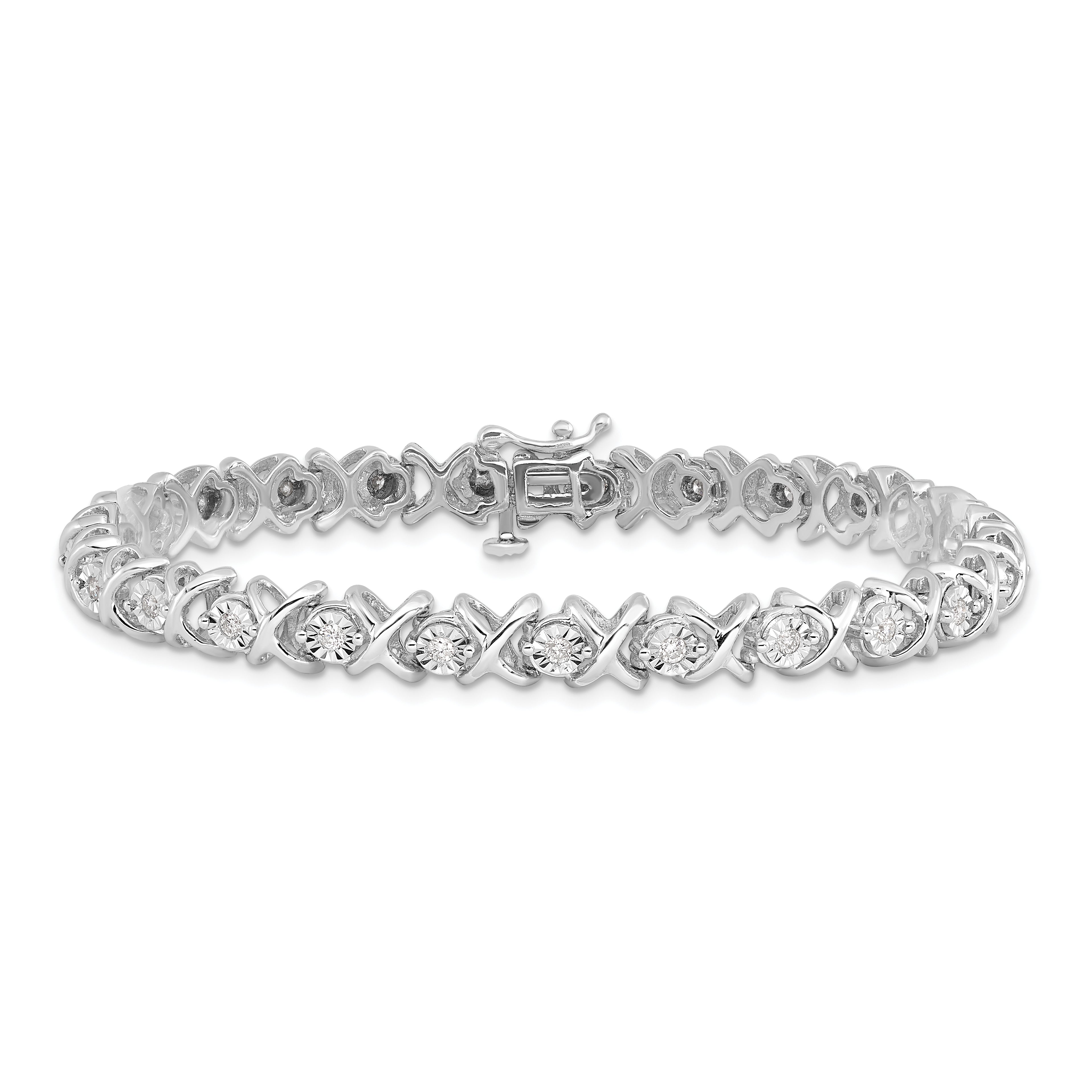 Sterling Silver Rhodium Plated Diamond Bracelet - 7