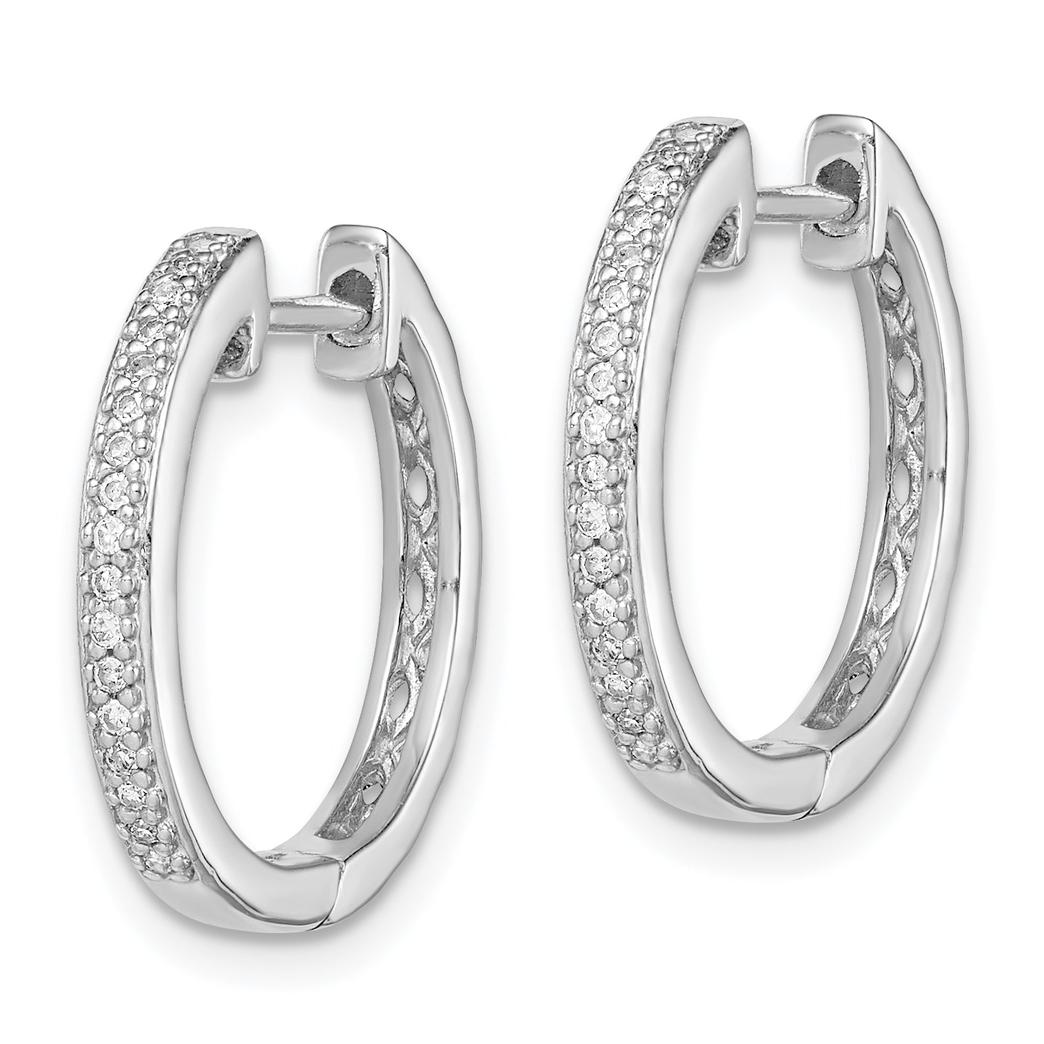 Sophia Jewelers Sterling Silver Diamond Huggie Hoop Earrings with Rhodium Finish Secondary image