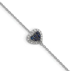 Sterling Silver Rhodium Diam. & Sapphire Heart Bracelet