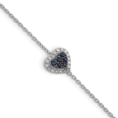 Sterling Silver Rhodium Diam. & Sapphire Heart Bracelet