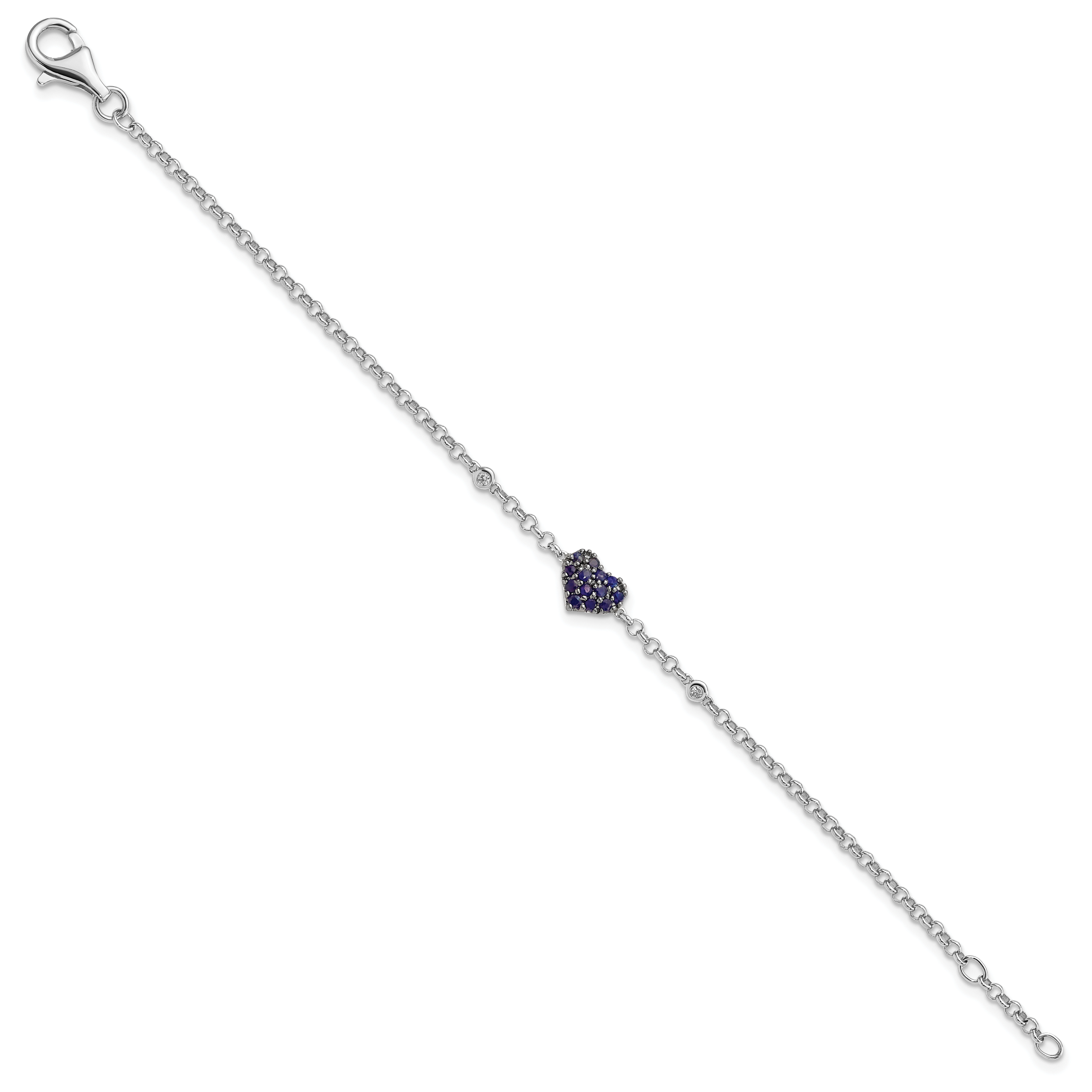 Sterling Silver Rhodium Diam. & Sapphire Heart Bracelet Secondary image