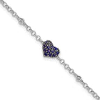 Sterling Silver Rhodium Diam. & Sapphire Heart Bracelet