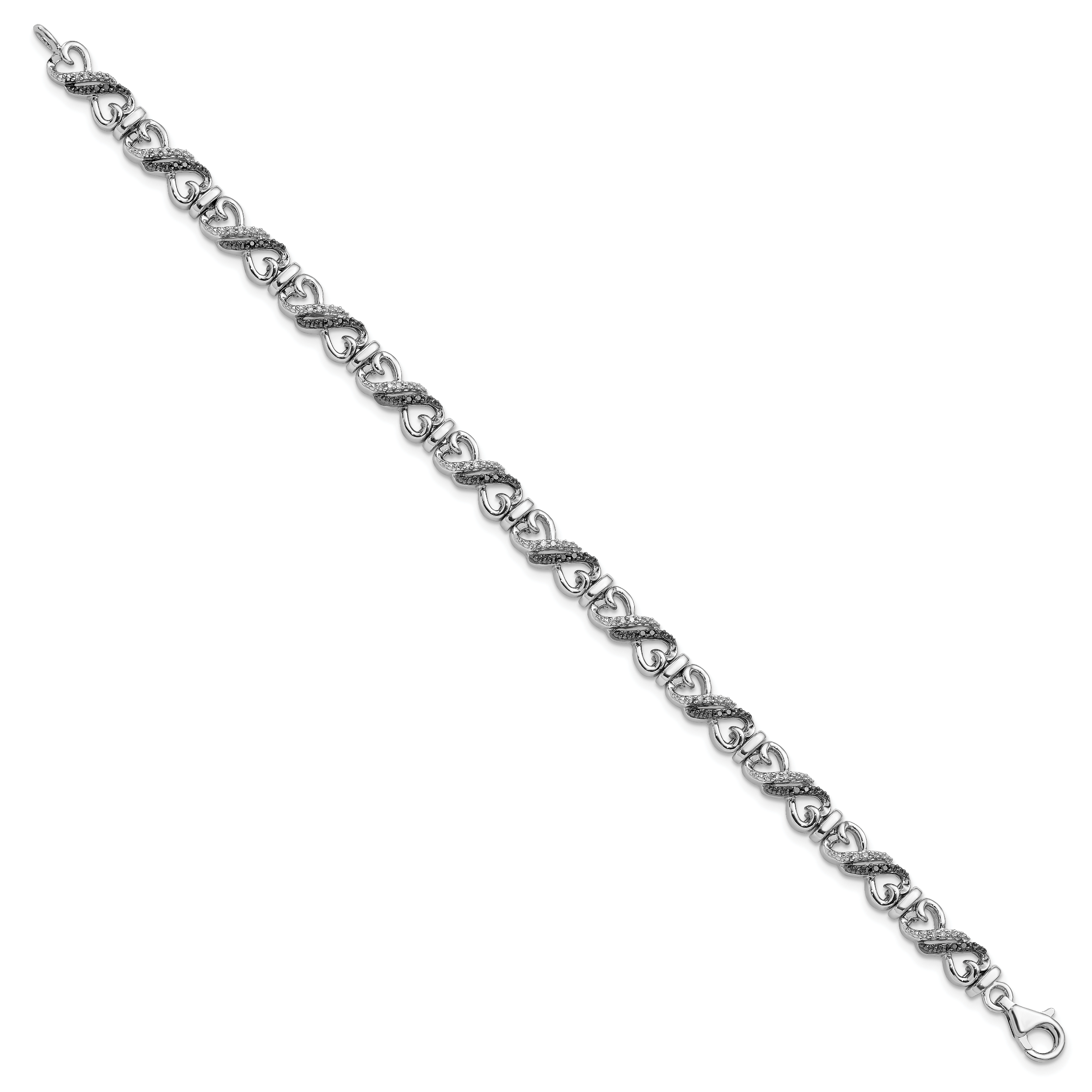 White Night Sterling Silver Rhodium-plated Black and White Diamond Infinity Heart 7.5 Inch Bracelet Secondary image