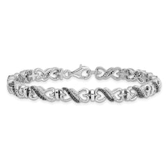 White Night Sterling Silver Rhodium-plated Black and White Diamond Infinity Heart 7.5 Inch Bracelet