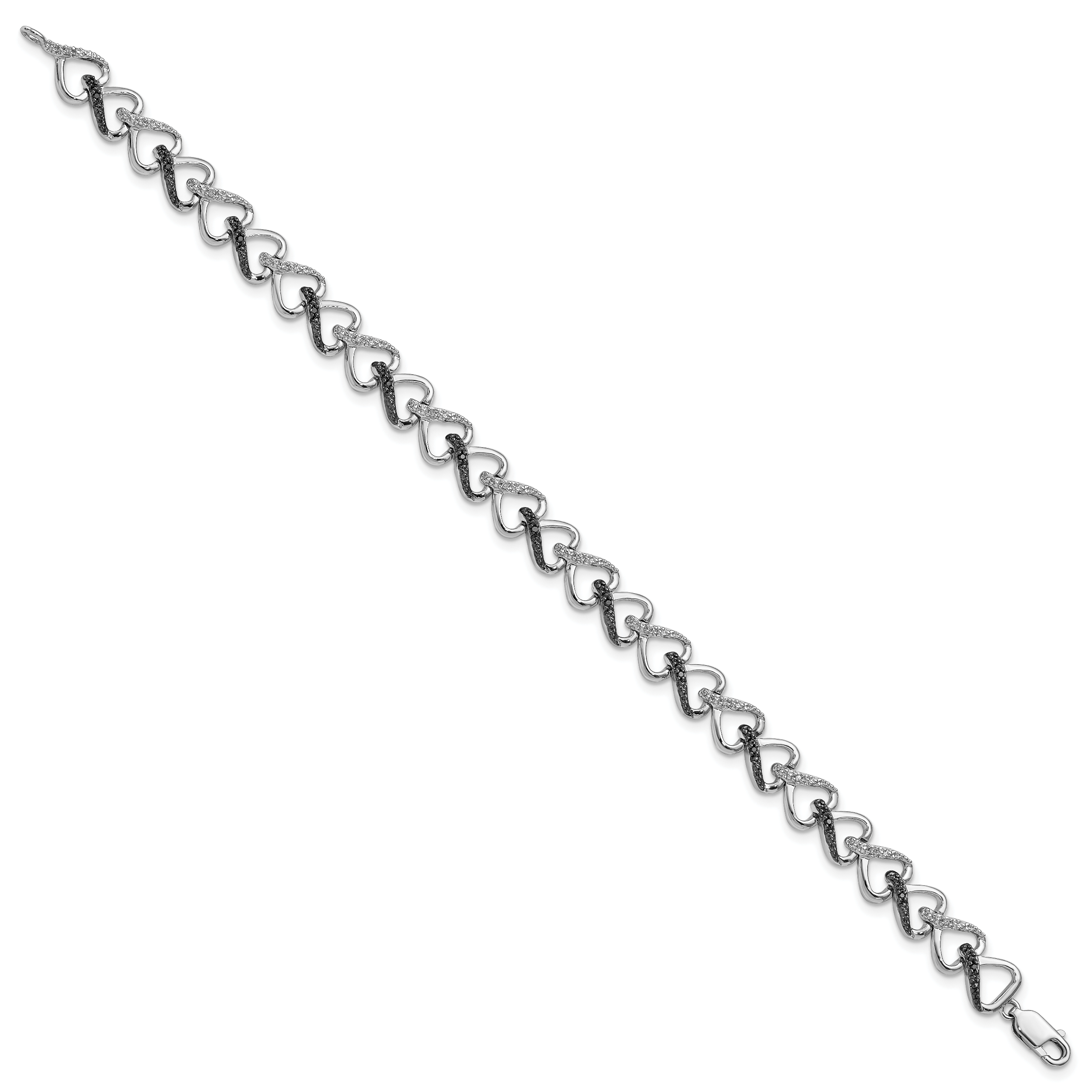 White Night Sterling Silver Rhodium-plated Black and White Diamond 7.5 Inch Bracelet Secondary image