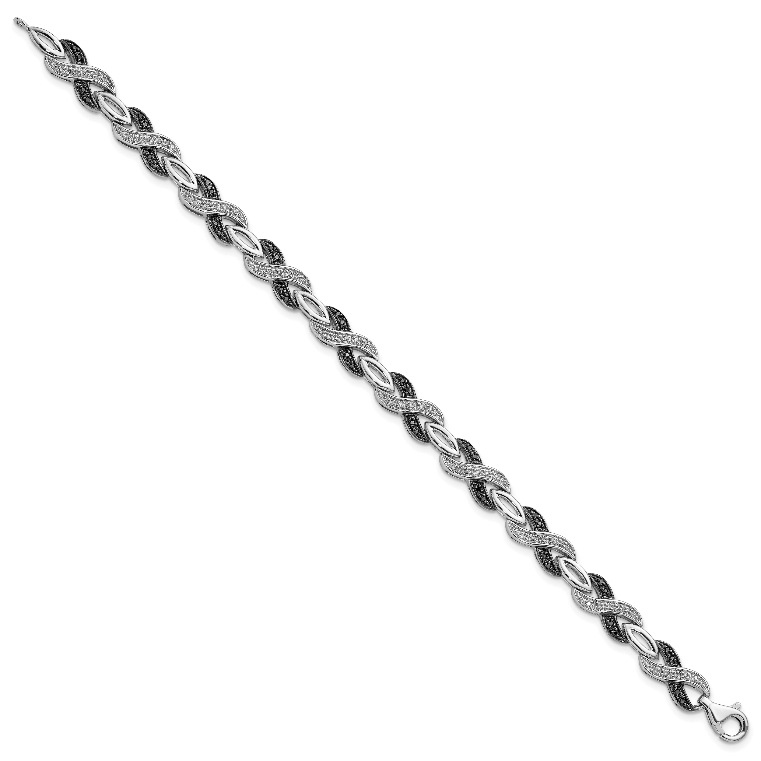 White Night Sterling Silver Rhodium-plated Black and White Diamond 7.5 Inch Bracelet Secondary image
