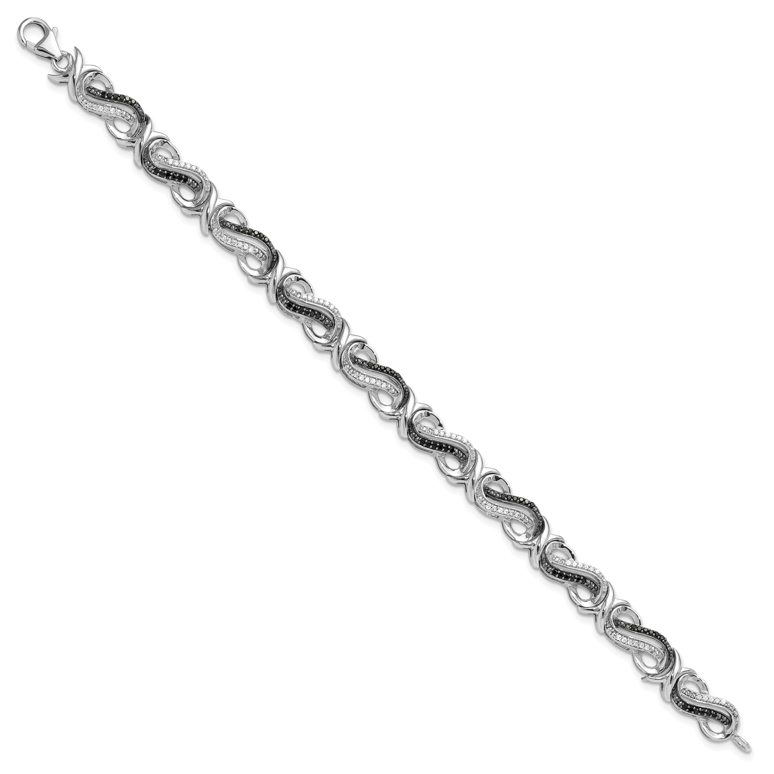 White Night Sterling Silver Rhodium-plated Black and White Diamond 7.5 Inch Bracelet Secondary image