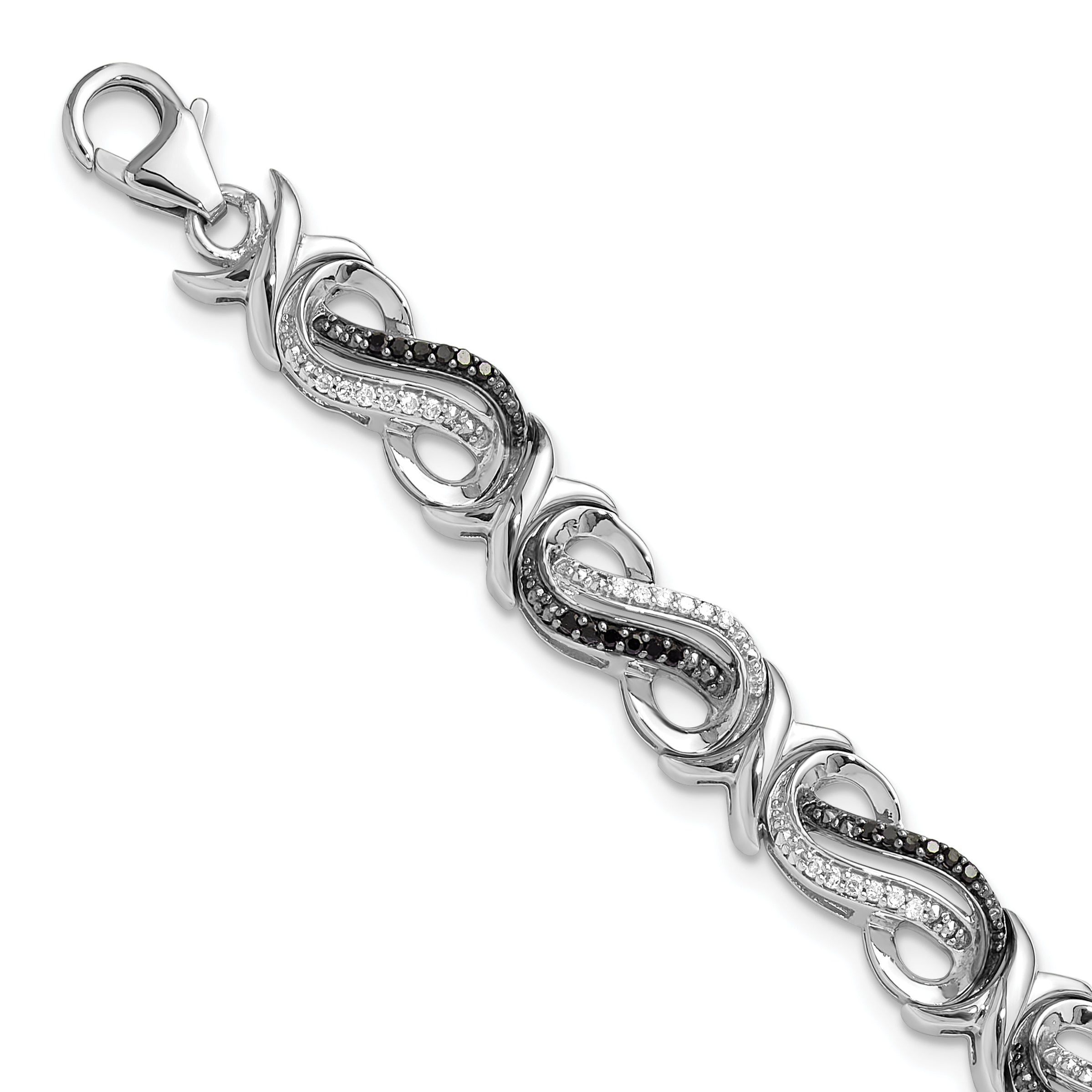 White Night Sterling Silver Rhodium-plated Black and White Diamond 7.5 Inch Bracelet Main image