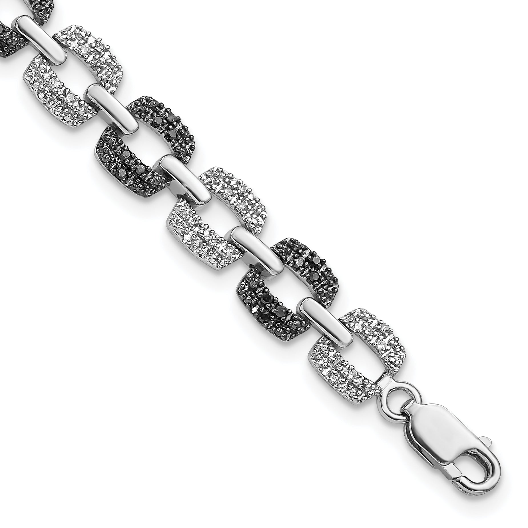 White Night Sterling Silver Rhodium-plated Black and White Diamond 7.5 Inch Bracelet Main image