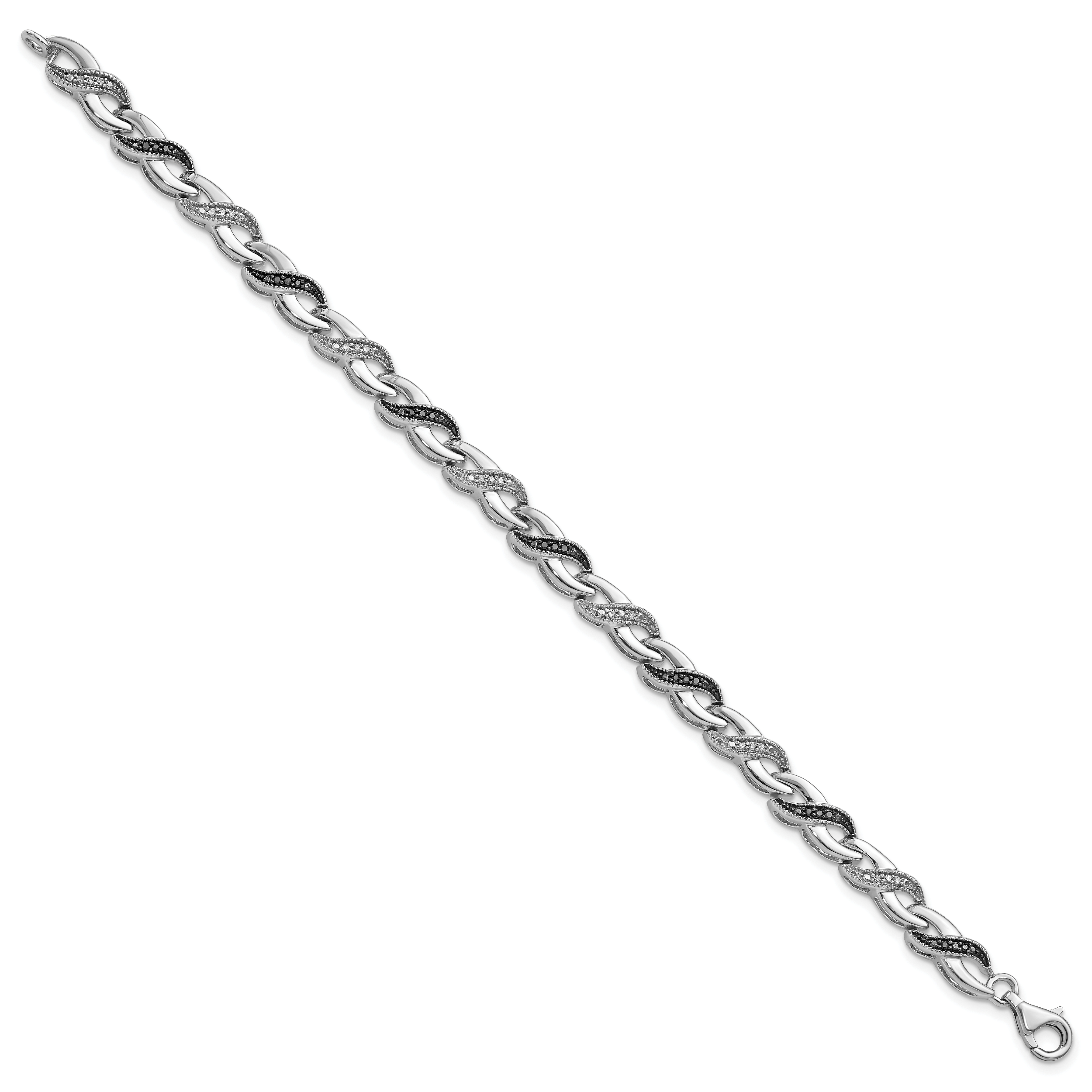 White Night Sterling Silver Rhodium-plated Black and White Diamond 7.5 Inch Bracelet Secondary image