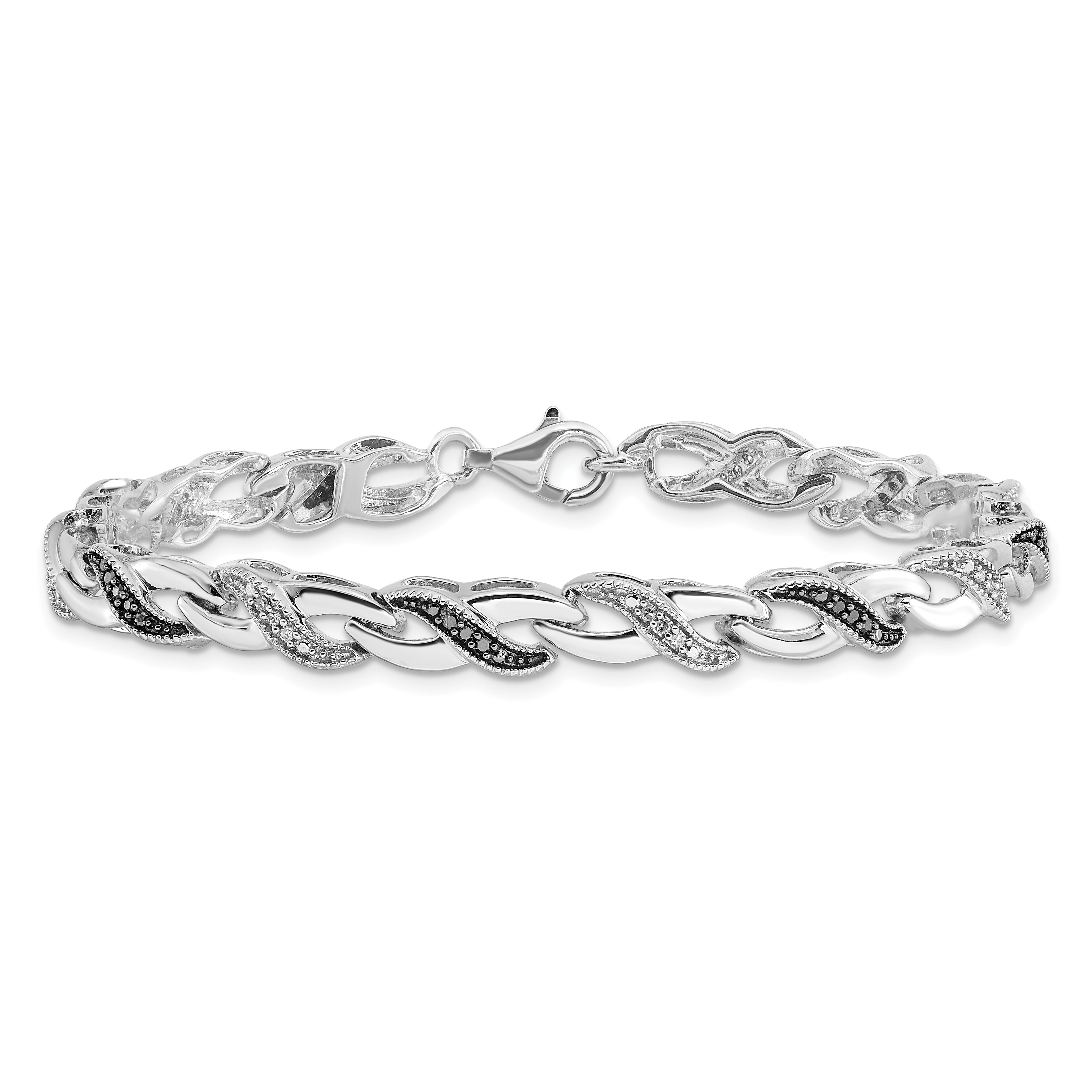 White Night Sterling Silver Rhodium-plated Black and White Diamond 7.5 Inch Bracelet