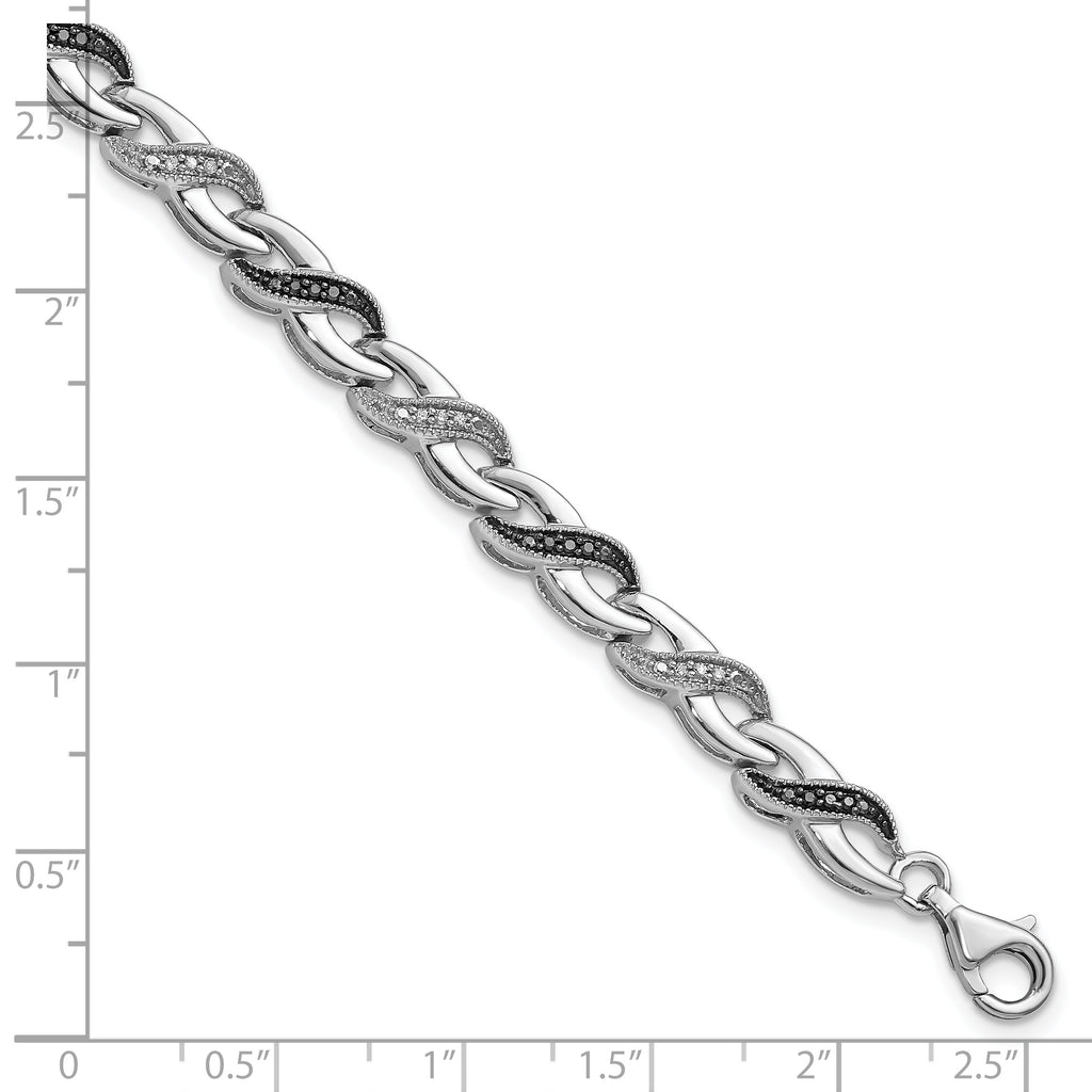White Night Sterling Silver Rhodium-plated Black and White Diamond 7.5 Inch Bracelet