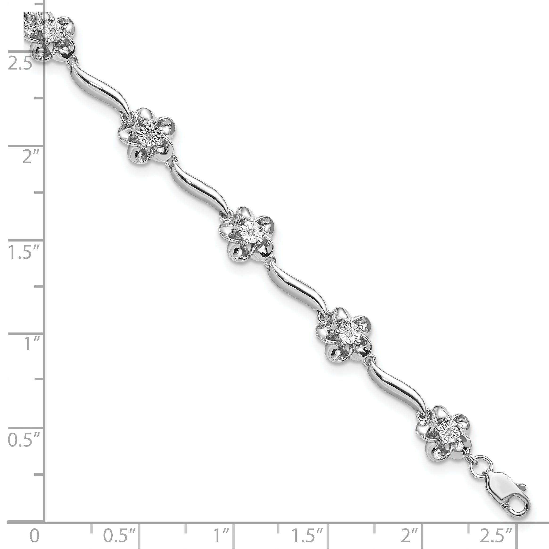 Sterling Silver Rhodium-plated Floral Diamond Bracelet
