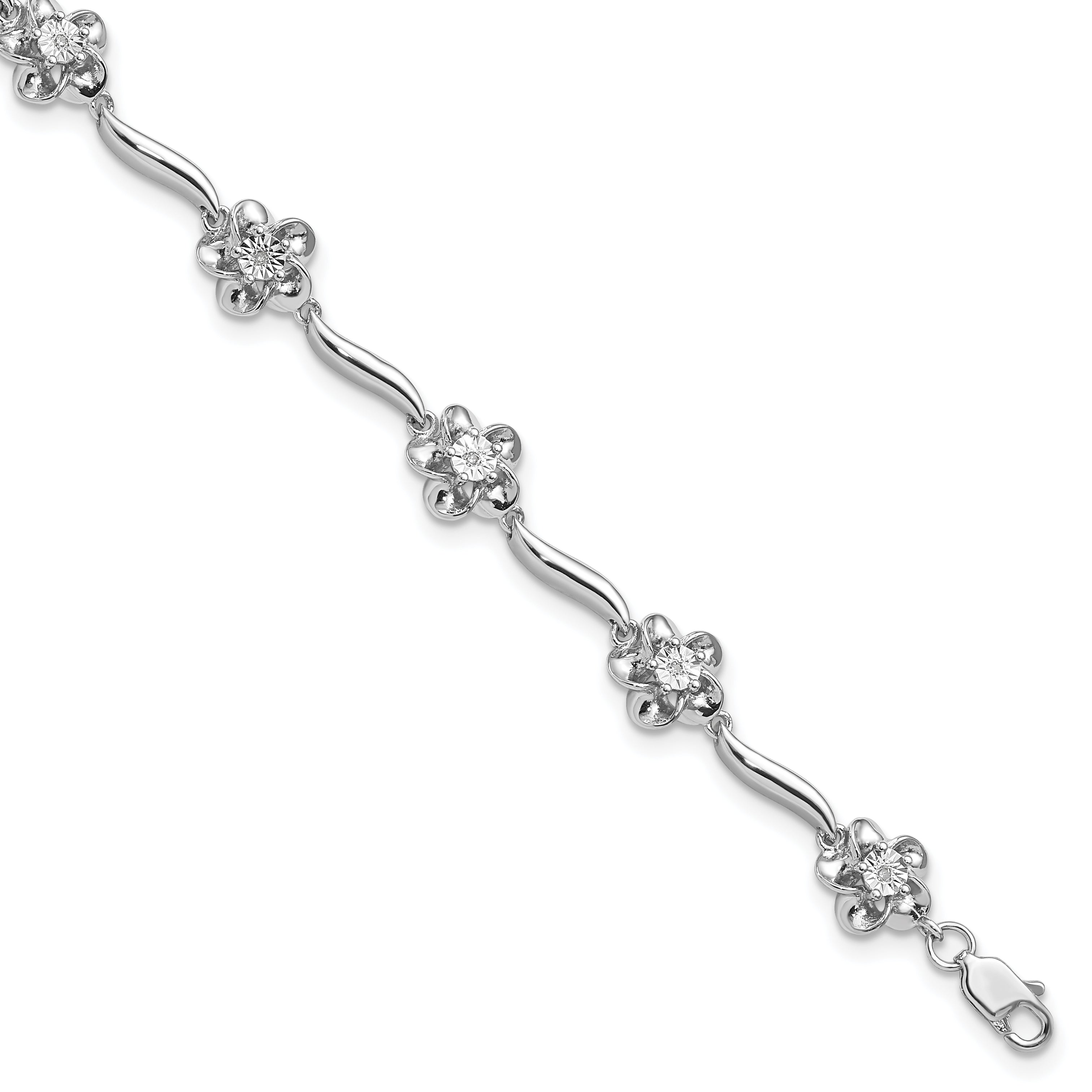 Sterling Silver Rhodium-plated Floral Diamond Bracelet Main image