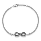 Sterling Silver Rhod 0.1ct. Blk/Wht Dia. Rvsble Infinty w/.5in ext. Bracele