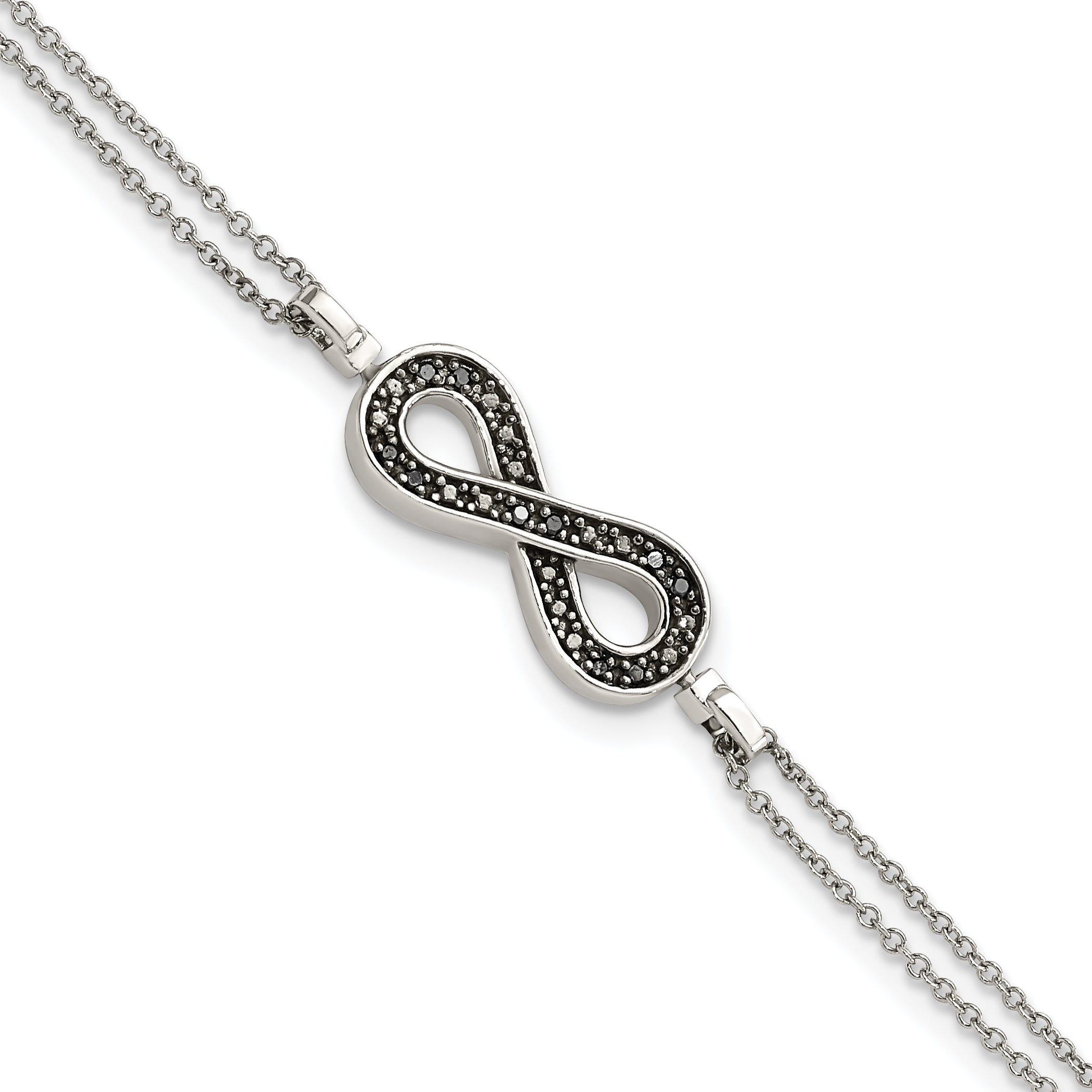 Sterling Silver Rhod 0.1ct. Blk/Wht Dia. Rvsble Infinty w/.5in ext. Bracele Main image