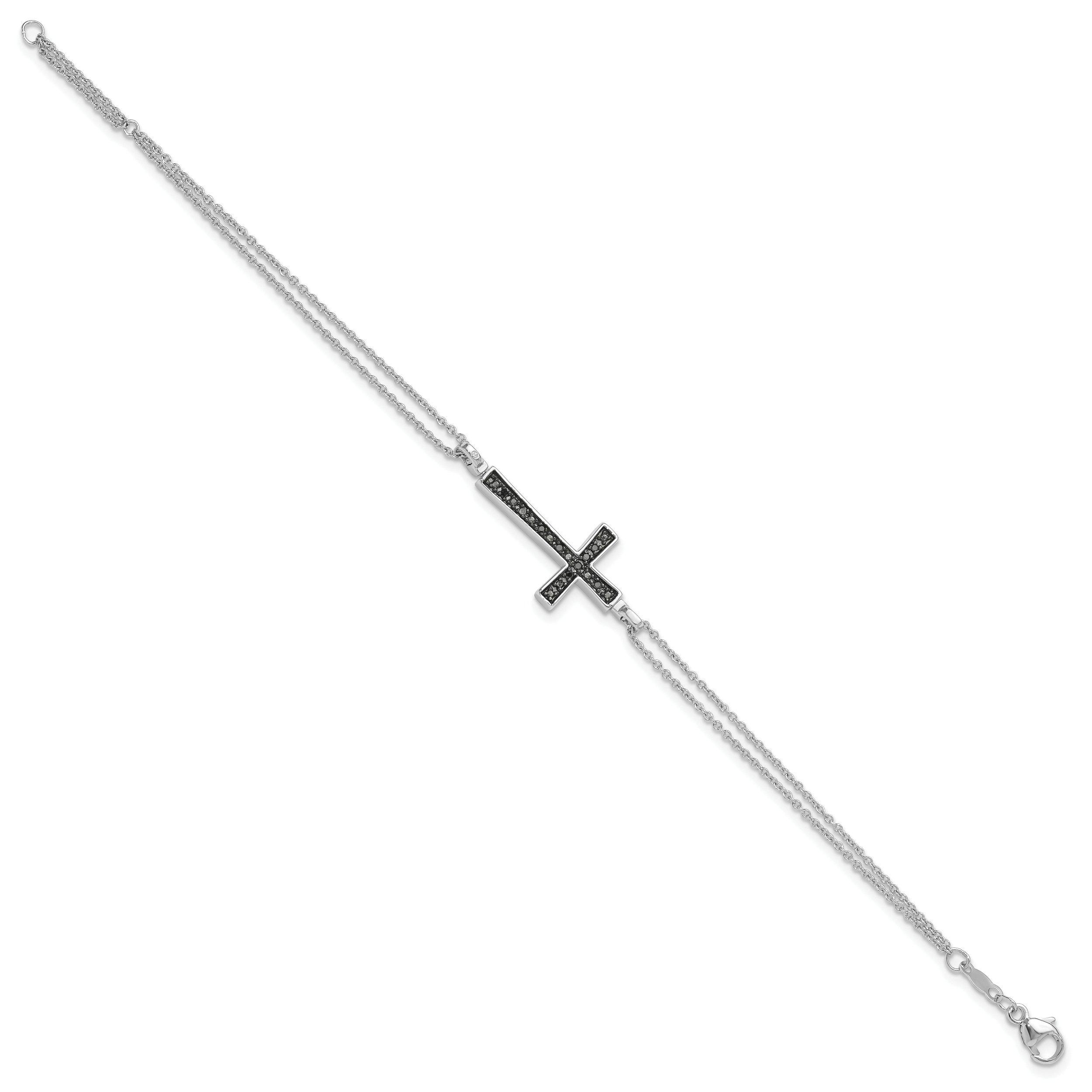Sterling Silver Rhod 0.1ct. Blk & Wht Dia. Rvsble Cross 2 Strand Bracelet Secondary image