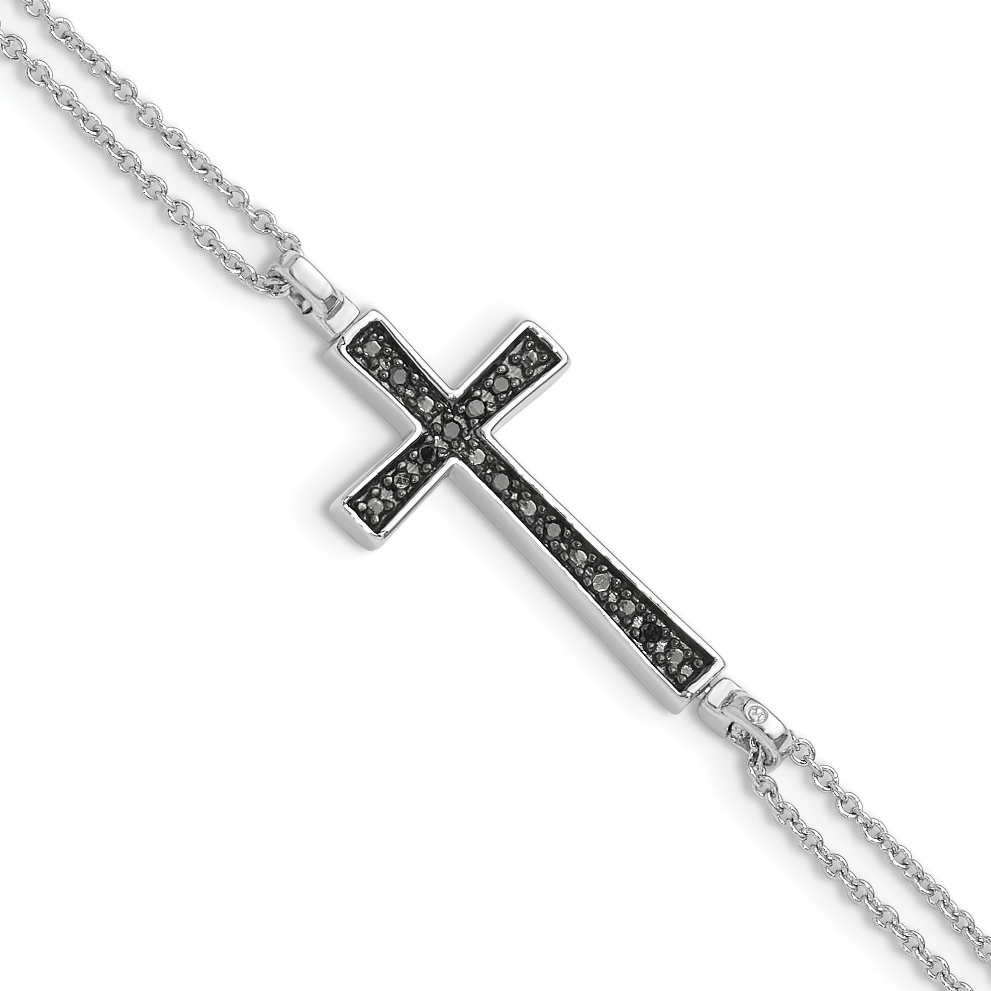 Sterling Silver Rhod 0.1ct. Blk & Wht Dia. Rvsble Cross 2 Strand Bracelet Main image
