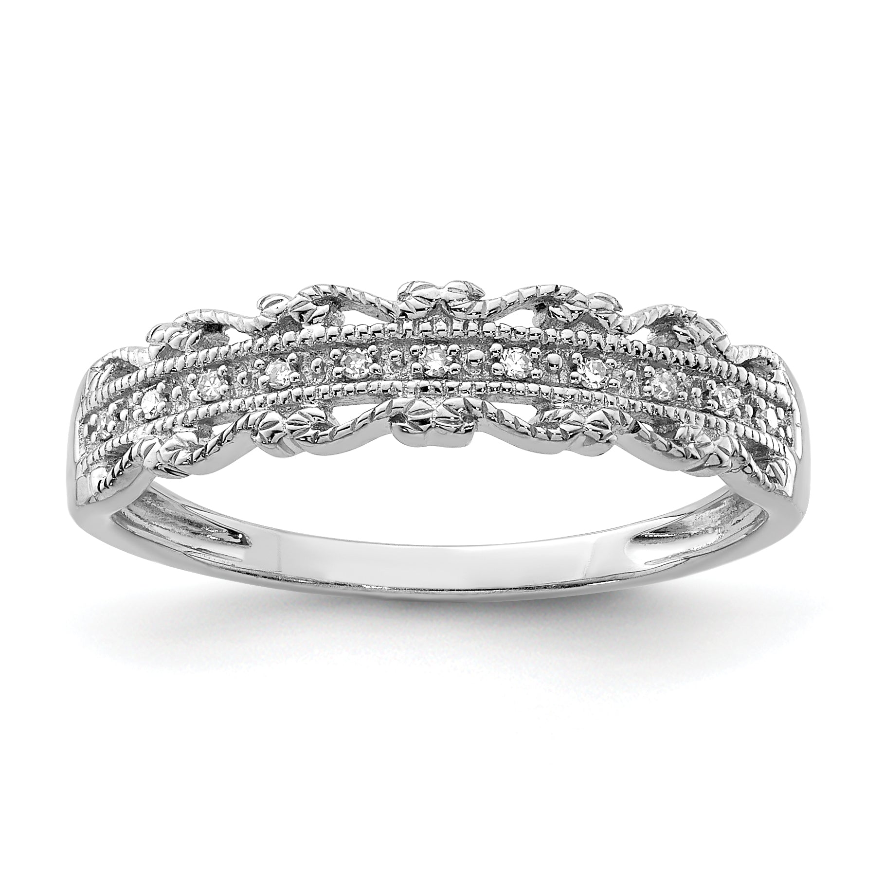 Sterling Silver Rhodium Plated Diamond Band Main image