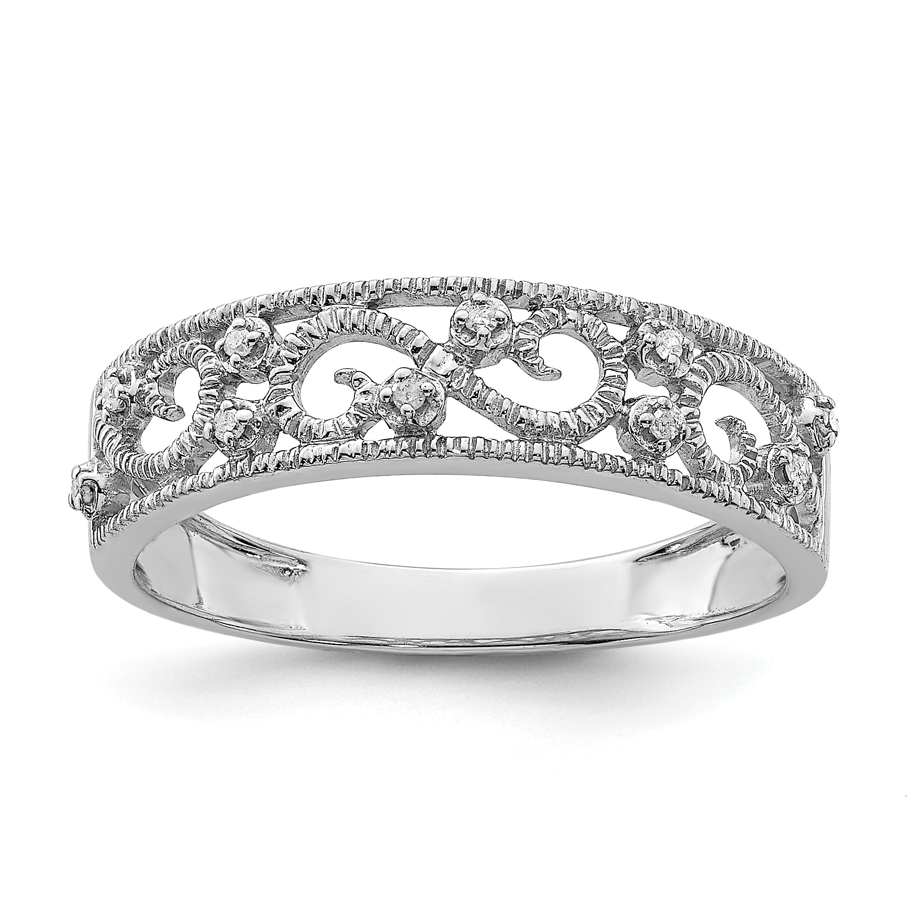 Sterling Silver Rhodium Plated Fancy Diamond Band Main image