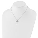 Sophia Jewelers 925 Sterling Silver Diamond Cross Necklace Polished Rhodium-Plated