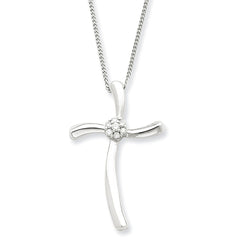 Elegant Sterling Silver Rhodium-Plated Diamond Cross Necklace