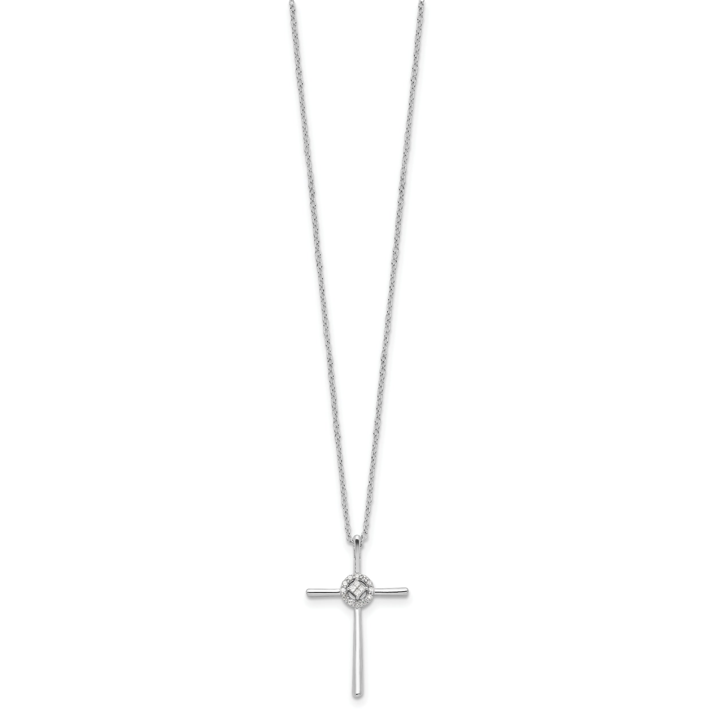 Sterling Silver Diamond Eternal Life Cross Necklace with Rhodium Polish