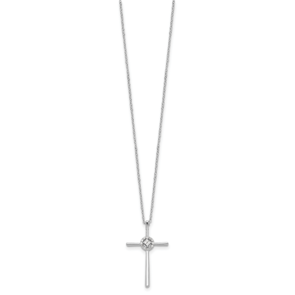 Sterling Silver Diamond Eternal Life Cross Necklace with Rhodium Polish