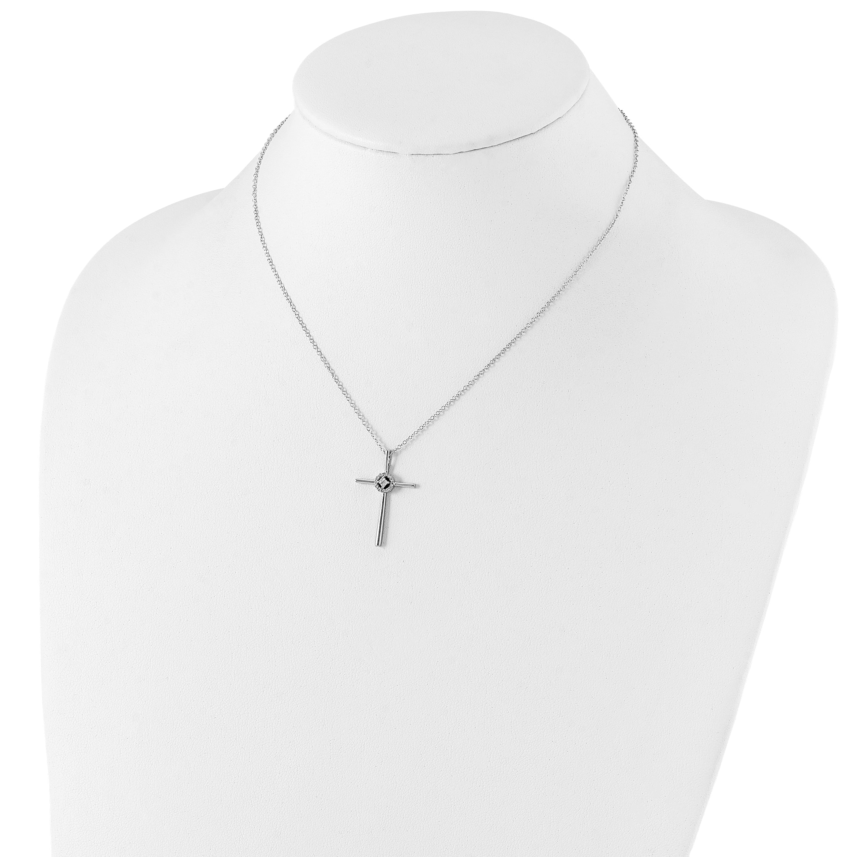 Sterling Silver Diamond Eternal Life Cross Necklace with Rhodium Polish