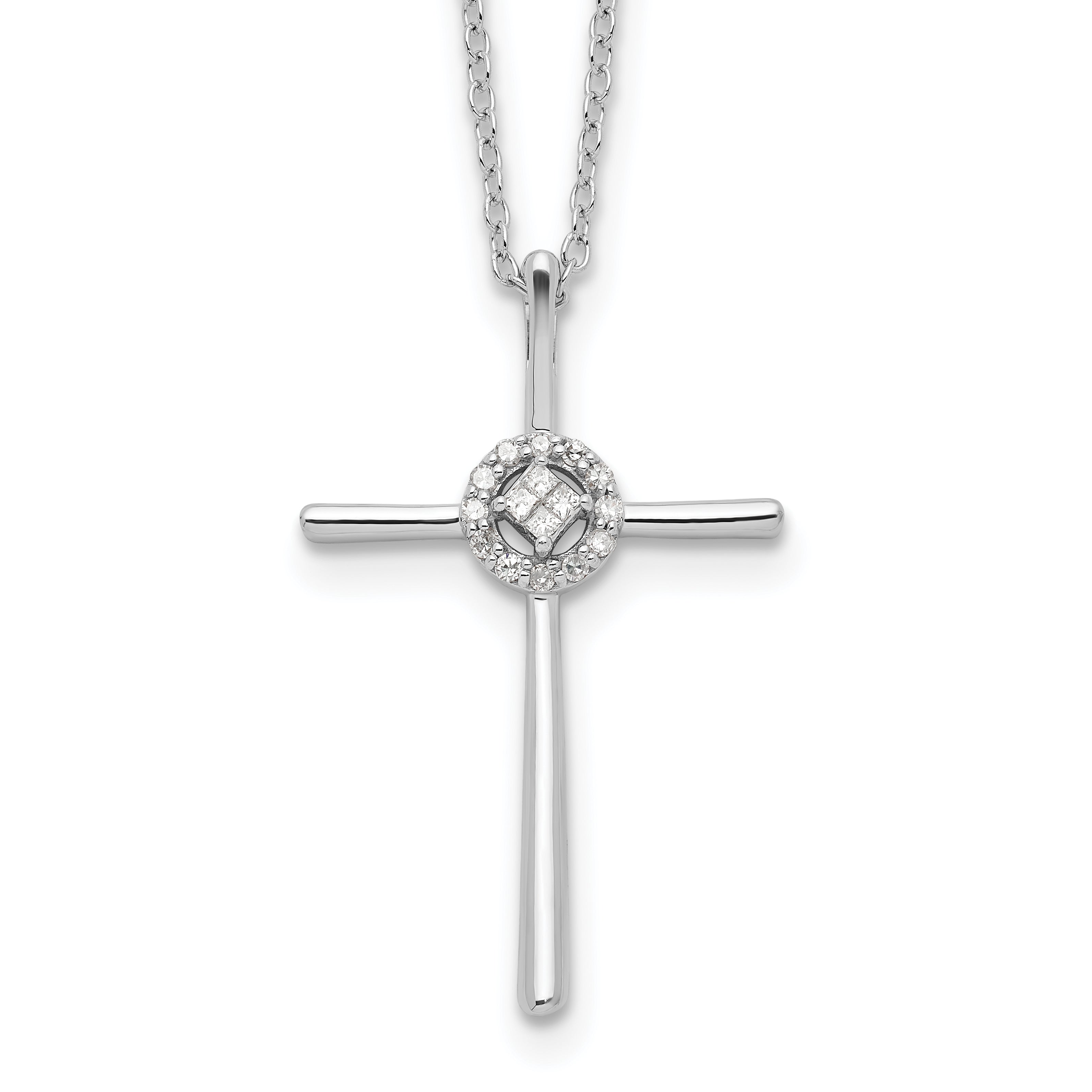 Sterling Silver Diamond Rhodium-plated Eternal Life Cross Necklace