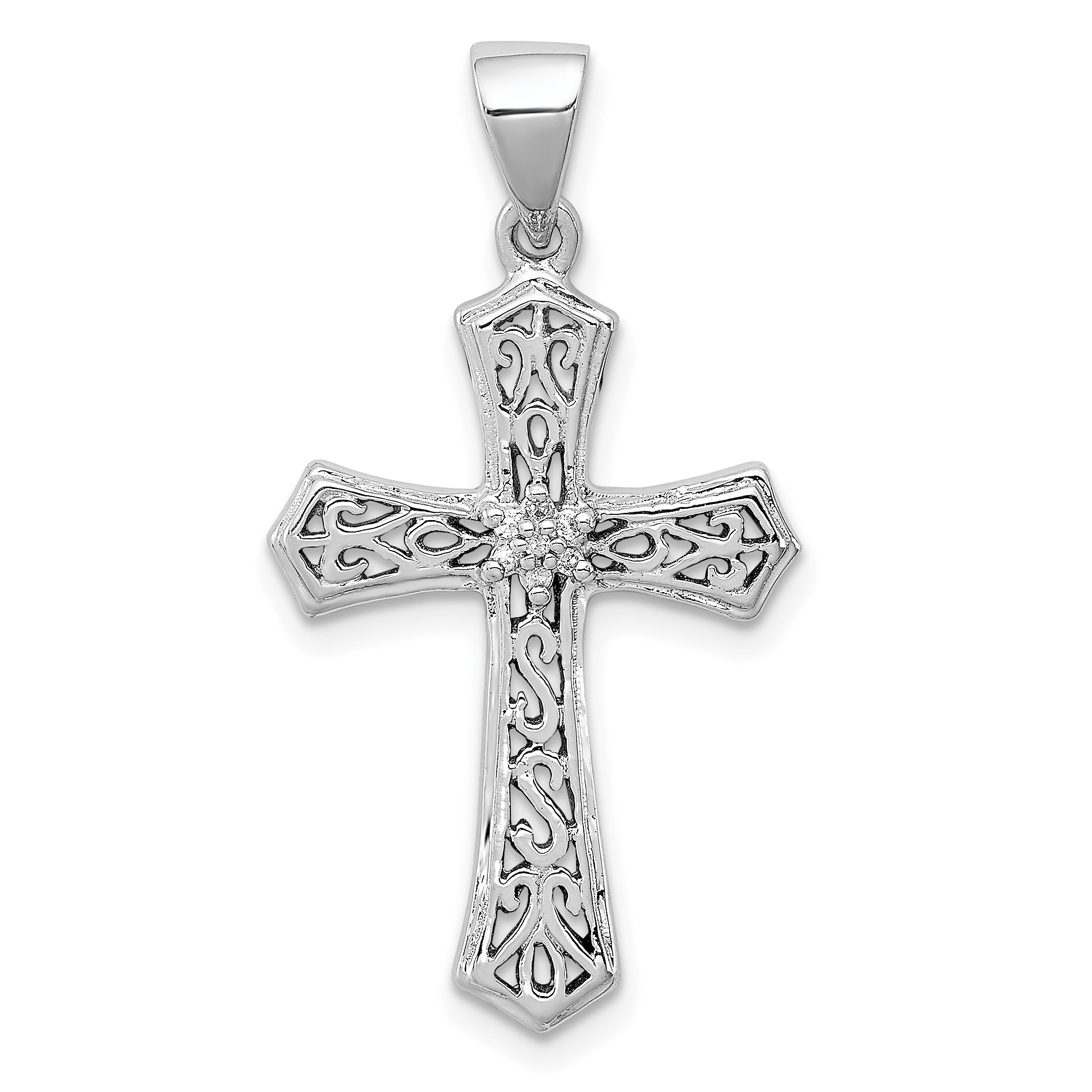 Sterling Silver Rhodium Diamond Cross Pendant Main image