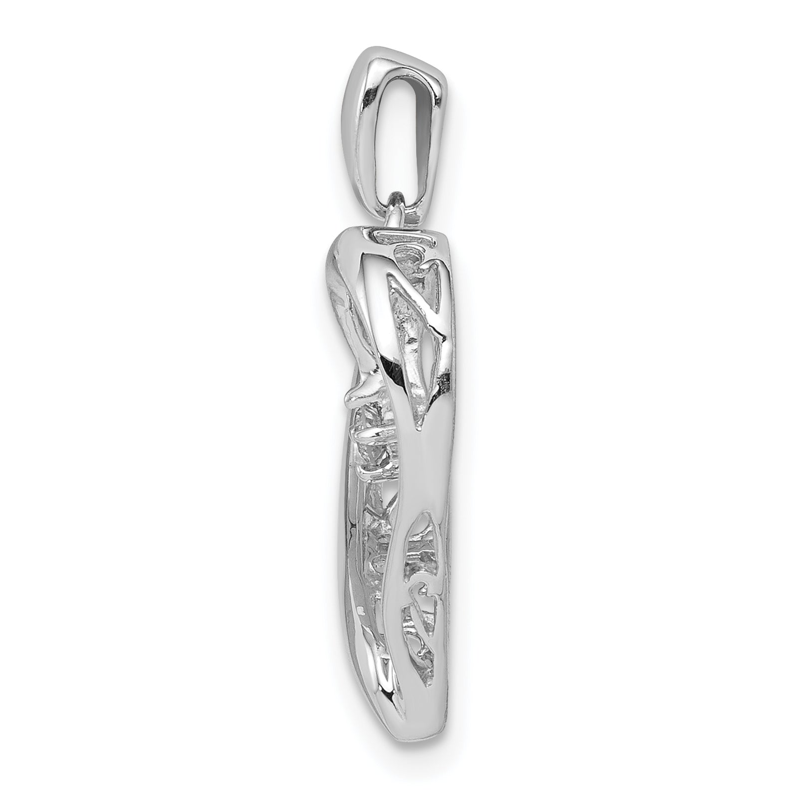Sterling Silver Rhodium Diam. Heart Pendant
