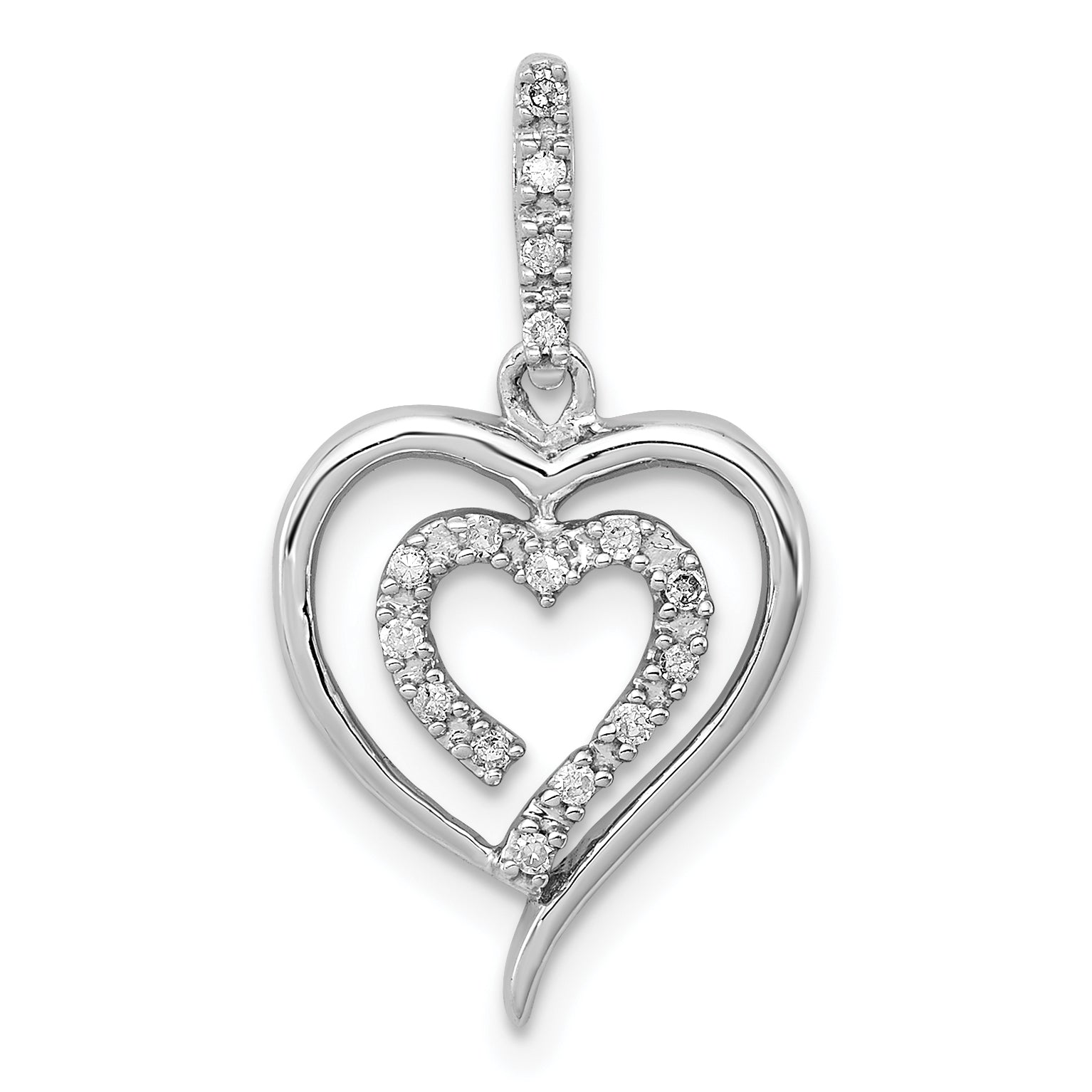 Sterling Silver Rhodium Diam. Heart Pendant Main image