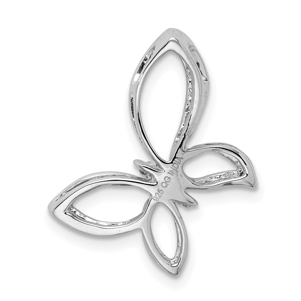 Sterling Silver Rhodium Diam. Butterfly Pendant