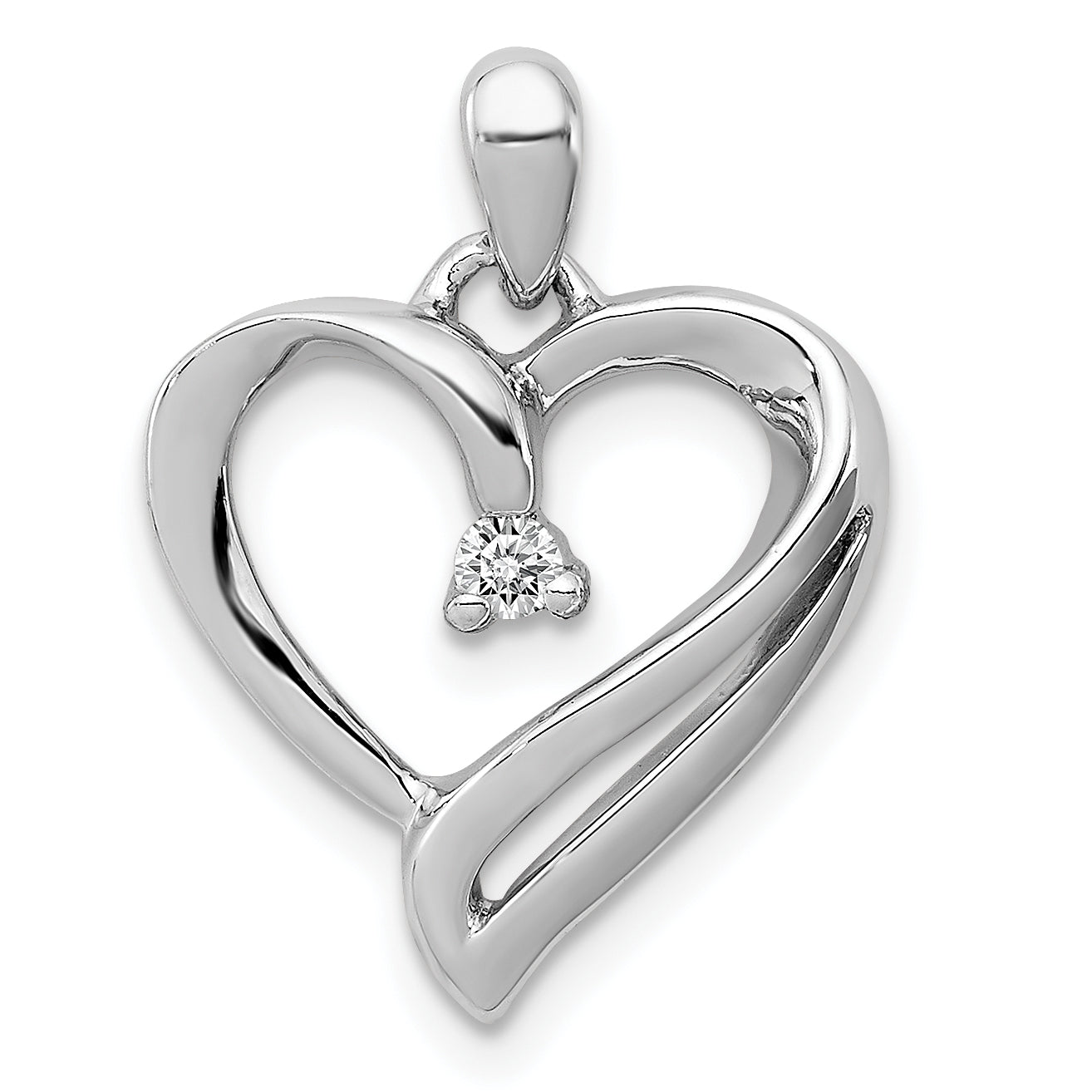 Sterling Silver Rhodium Diam. Heart Pendant Main image
