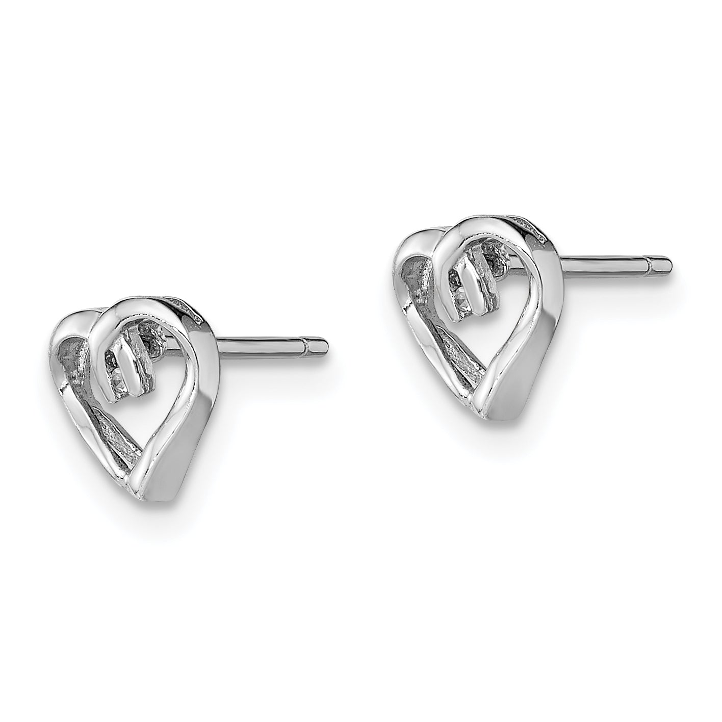 Sterling Silver Diamond Heart Post Earrings with Rhodium Finish