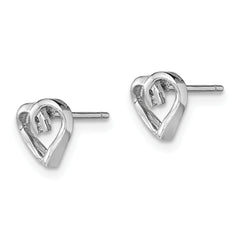 Sterling Silver Diamond Heart Post Earrings with Rhodium Finish