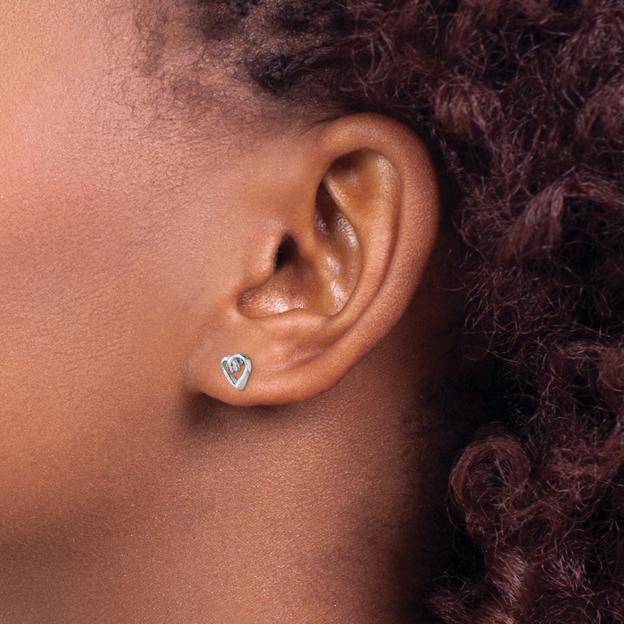 Sterling Silver Diamond Heart Post Earrings with Rhodium Finish